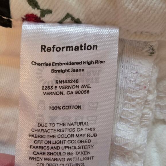 Reformation Cherries Embroidered High Rise Straight Leg Jeans sz 25, girls 14/16 - Picture 5 of 11